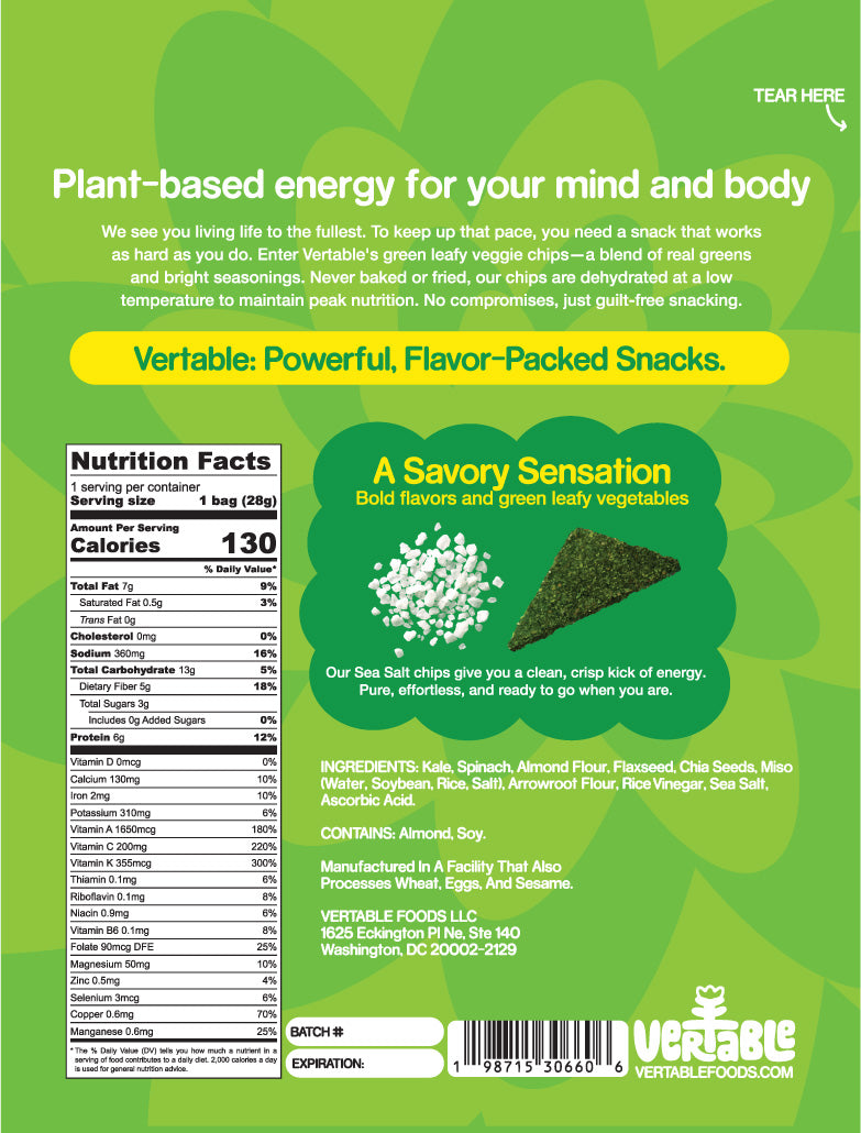 Sea Salt Vertable Green Leafy Veggie Chips - Pack of 12